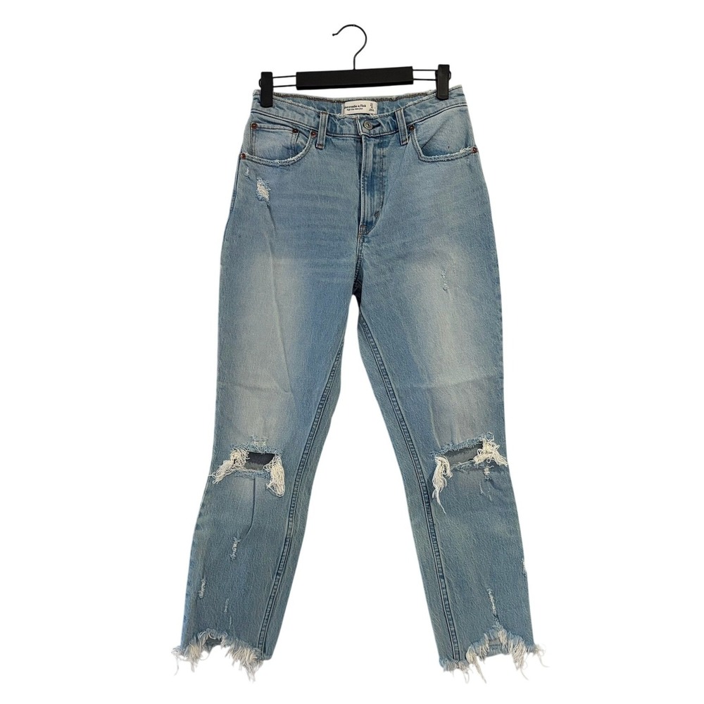 Abercrombie & Fitch High Rise Mom Jeans Distressed Frayed Hem 27/4R